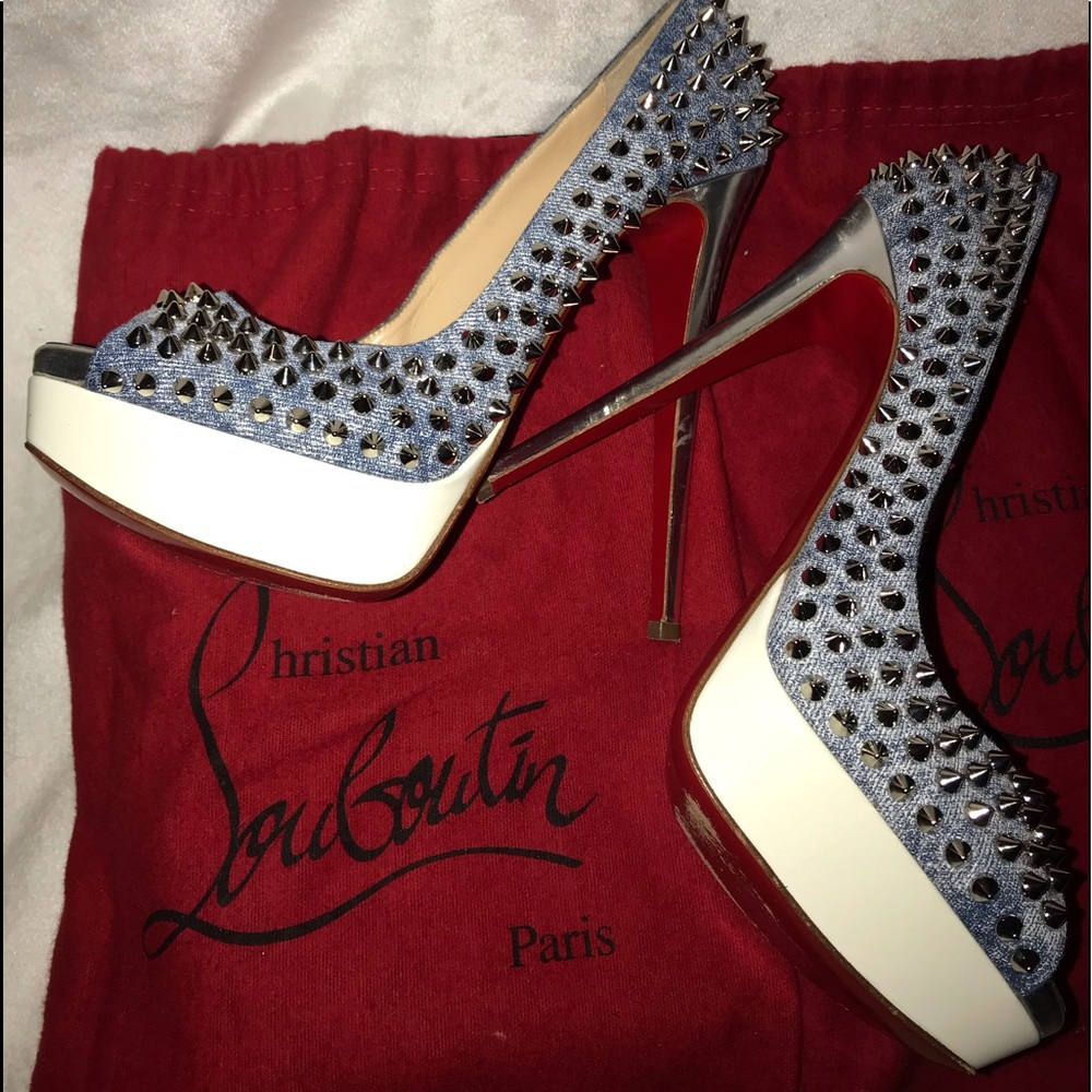 Louboutin Lady Peep Spikes Jean/Patent Pl - Picture 7 of 10